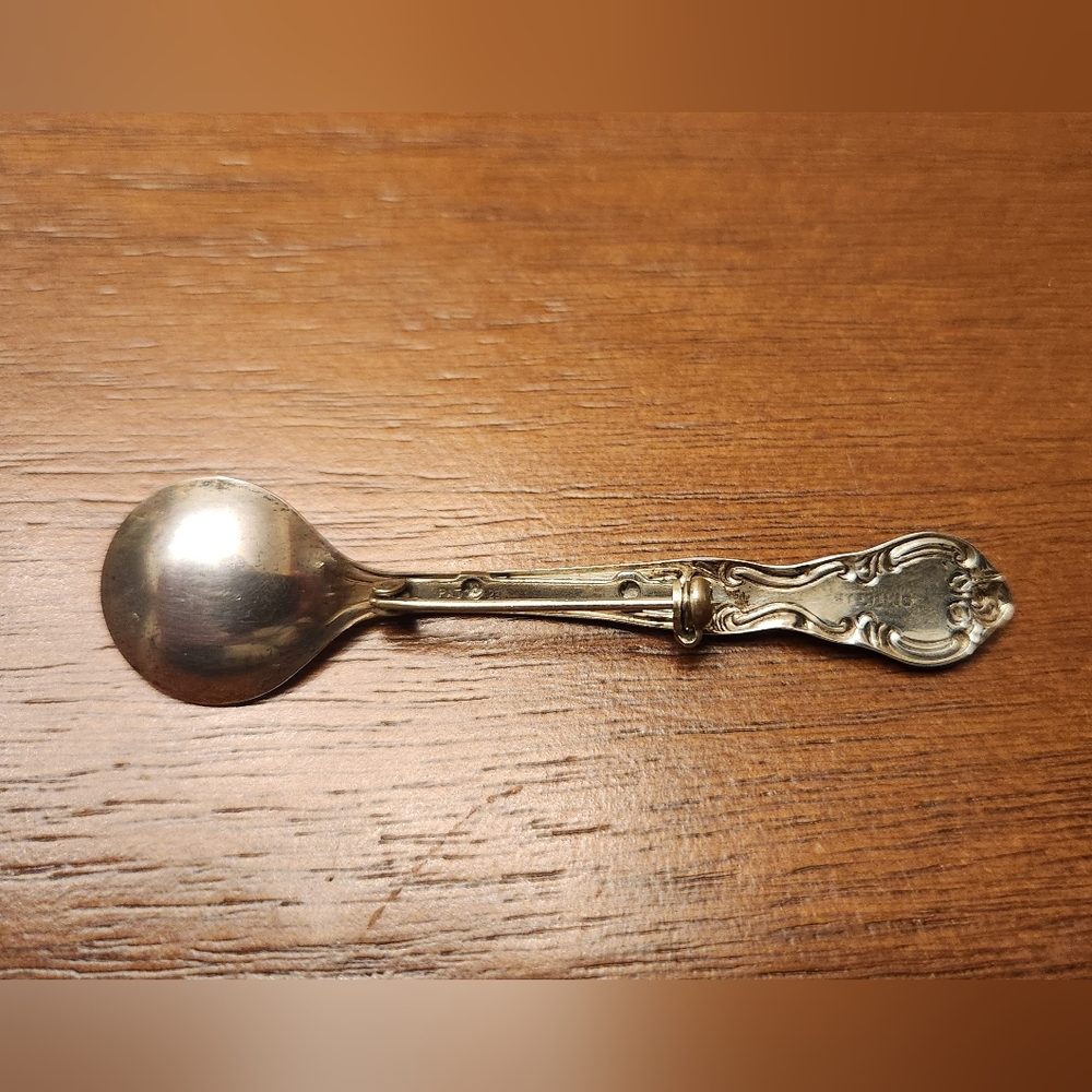 Tiny Antique Sterling Silver Spoon Brooch Pin With Patent# 235 - Picture 7 of 10